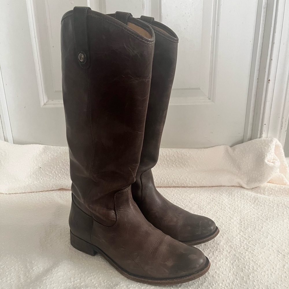 FRYE Melissa Button Leather Boot - Distressed Slate - Grayish Dark Brown size 9